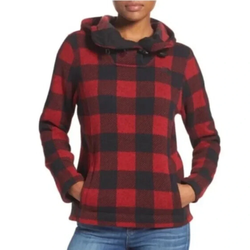 The North Face Crescent Buffalo Plaid Fleece Toggle Hooded Pullover Womens Small - Picture 1 of 16